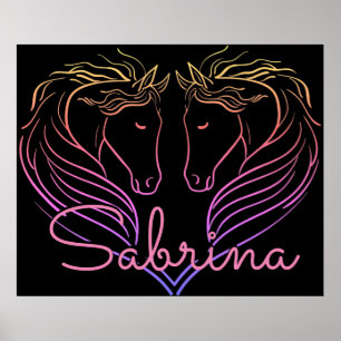 Twin Horse Head Heart Personalized   Poster