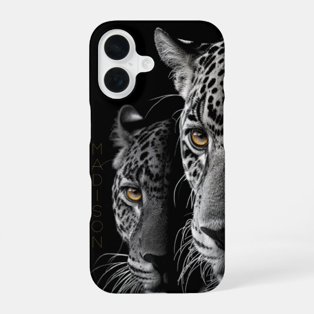 Twin Jaguars - Amber Eyes (anpassbar) iPhone 16 Hülle (Rückseite)