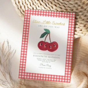 Twin Little Sweeties Cherry Berry Baby Shower Einladung