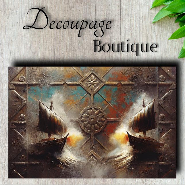 Twin Longships Metalwork Decoupage Seidenpapier (Twin Longships Metalwork Decoupage Tissue Paper)