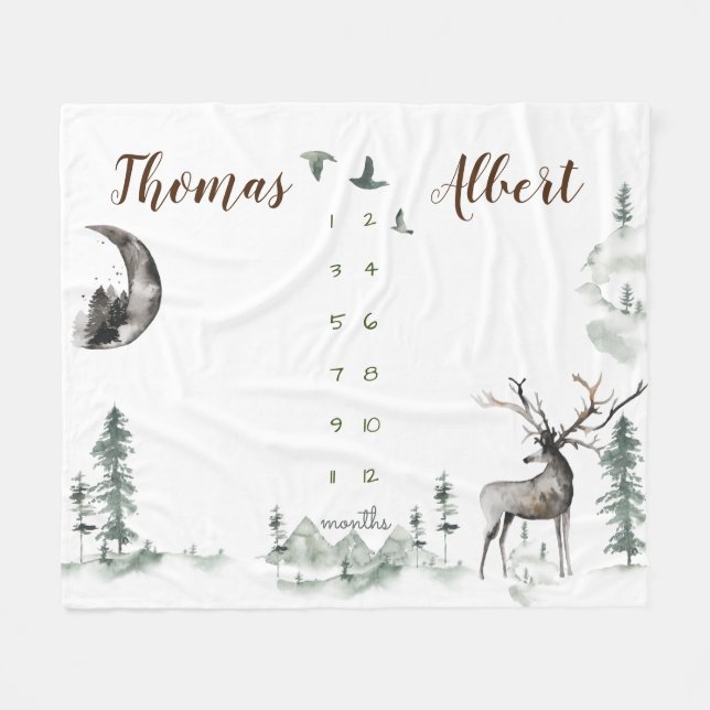 Twin Milestone Aquarellwald Fleecedecke (Vorderseite (Horizontal))