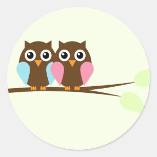 Twin Owls Baby Shower Stickers