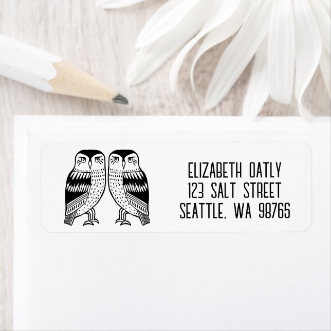 Twin Owls Line Zeichne Niedliche CUSTOM-Rücksendea (Insitu)