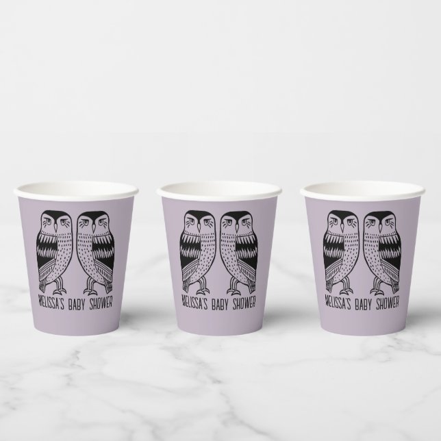 Twin Owls Niedlich Simple Chic CUSTOM BABY SHOWER Pappbecher (Multi)