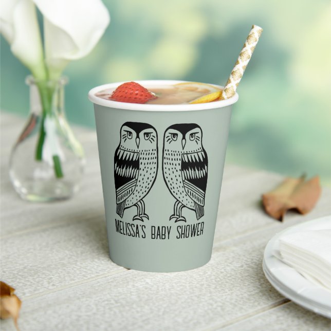 Twin Owls Niedlich Simple Chic CUSTOM BABY SHOWER Pappbecher (In Situ)