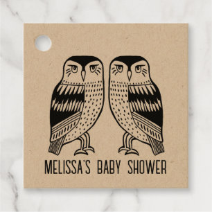 Twin Owls Niedlich Simple Kraft CUSTOM BABY SHOWER Geschenkanhänger