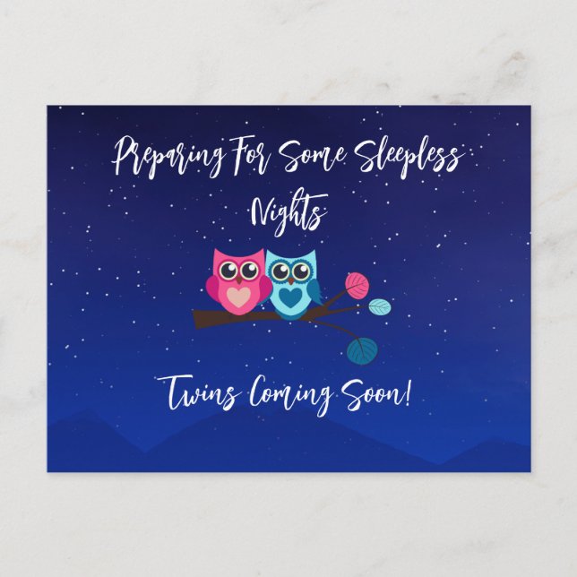 Twin Owls Pregnancy Ankündigung Postkarte (Vorderseite)
