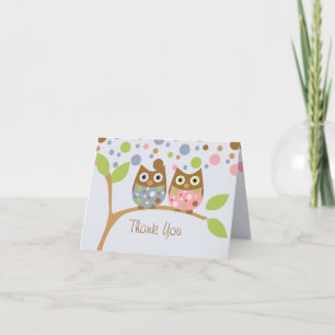 Twin Owls Thank You Note Dankeskarte