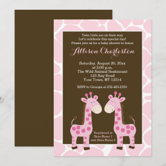 Twin Pink Giraffe Girl Twins Kinderdusche lädt ein Einladung