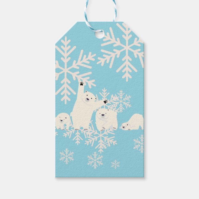 Twin Polar Bears Baby Dusche Geschenkanhänger (Vorderseite)