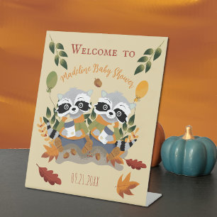 Twin Raccoons Babydusche Begrüßungsschild Sockelschild