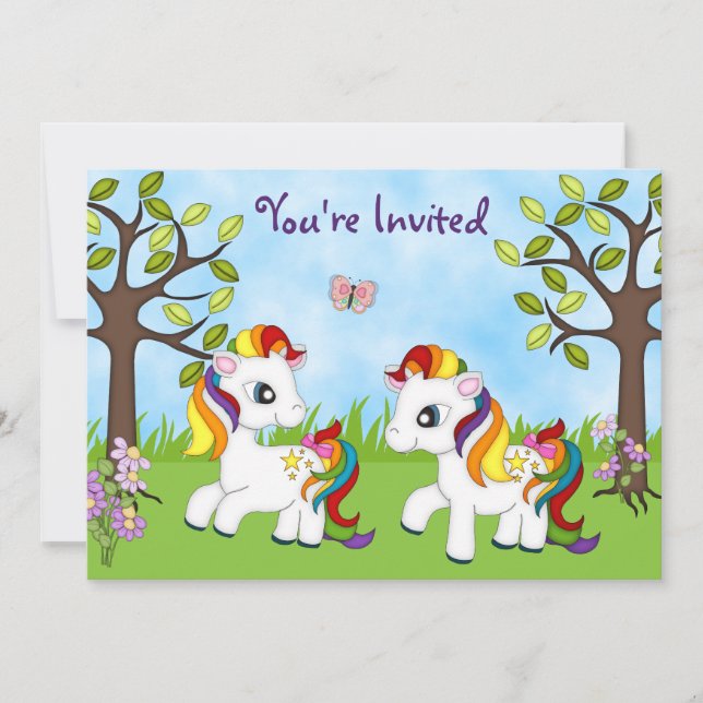 Twin Rainbow Ponies Horse Invitations d'anniversai (Devant)
