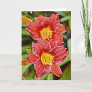 Twin Red Lilie Blume Art Note Card Karte