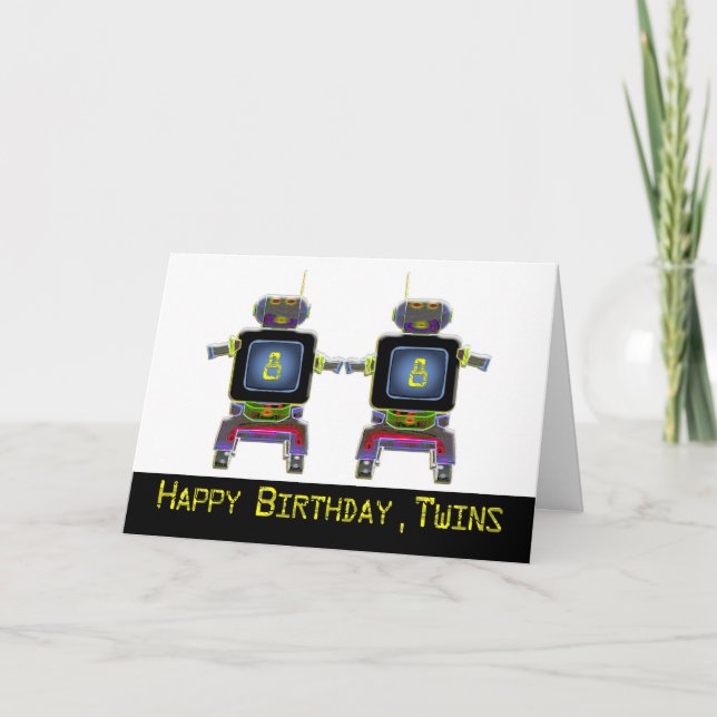 Twin Robot Birthday 8 Jahre alt Karte (Vorderseite)