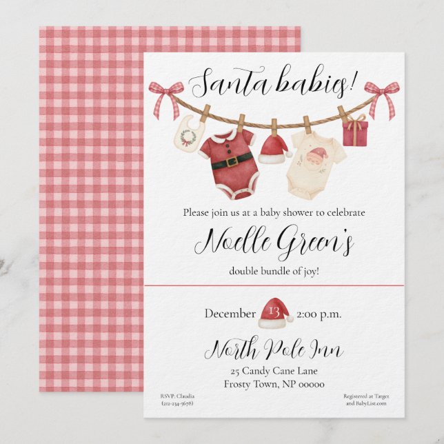 Twin Santa Babies Baby Shower Einladung (Vorne/Hinten)