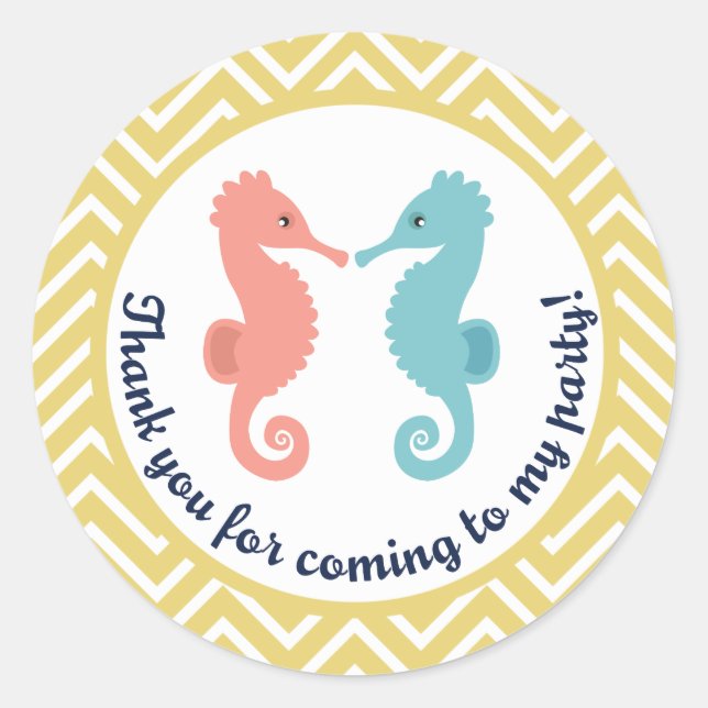 Twin Seahorses Swim Summer Party Merci Sticker (Devant)