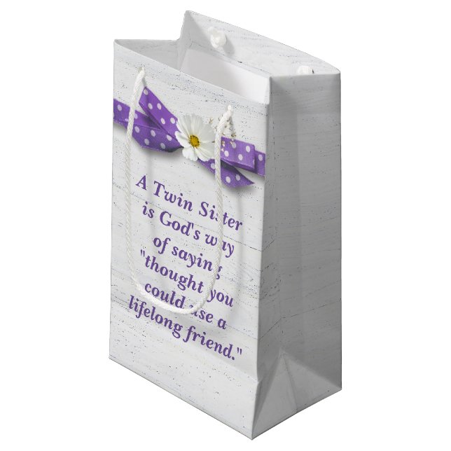 Twin Sister Birthday mit Polka Dot Ribbon Kleine Geschenktüte (Vorderseite Schrägansicht)