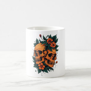 Twin Skulls Floral Gothic Kaffeetasse