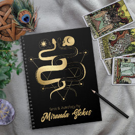 Twin Snakes & Skulls Black & Gold Trendy Gothic Notizblock