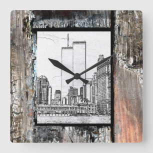 Twin Towers Quadratische Wanduhr