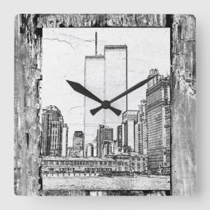 Twin Towers Quadratische Wanduhr