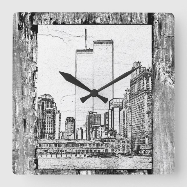 Twin Towers Quadratische Wanduhr (Vorderseite)