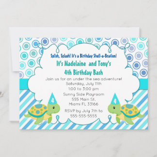 Twin Turtle Invasion Girl Boy Geburtstagsparty Einladung