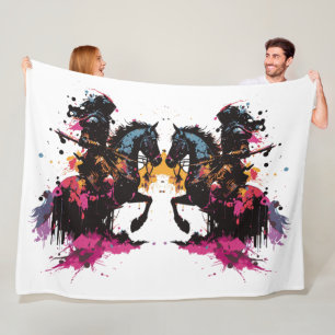 Twin Warrior Horse Fantasy Fleece Decke
