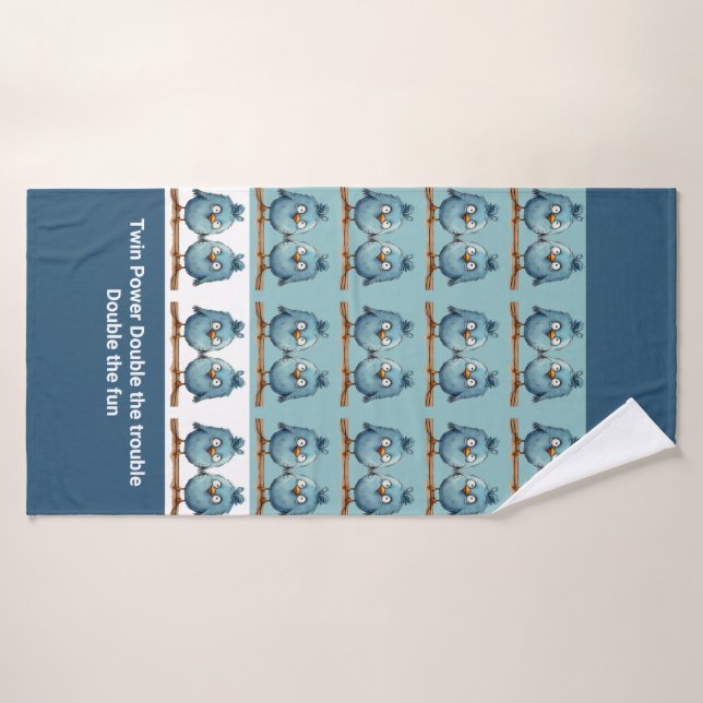 Twin Whimsical Birds Blue Double difficulté (Serviette de bain)