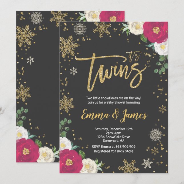 Twin Winter Baby Shower Einladung Twin Weihnachten (Vorne/Hinten)