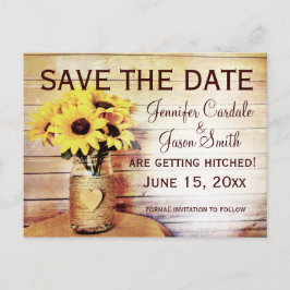 Twine Wrapped Mason Jar Sunflower Save the Date Postkarte