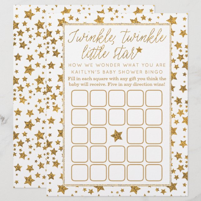 Twink, Twinkle Little Star Baby Shower Bingo (Vorne/Hinten)