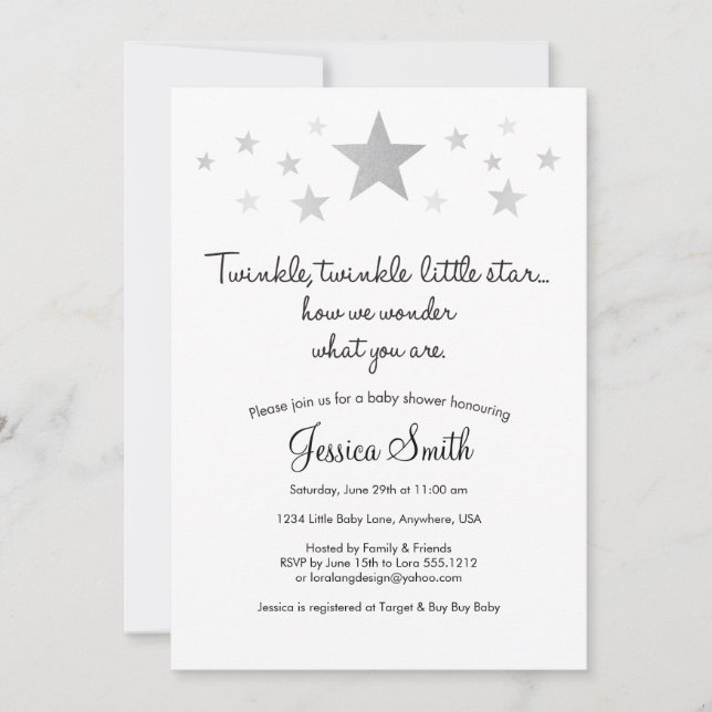 Twinke Twinkle Little Star Baby Shower Einladung (Vorderseite)
