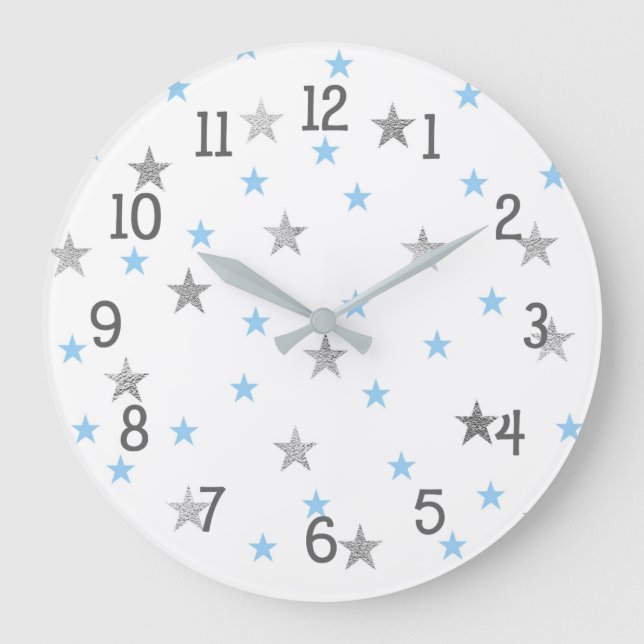 Twinkle Baby Kinderzimmer Dekoration, blaue Silber Große Wanduhr (Vorderseite)