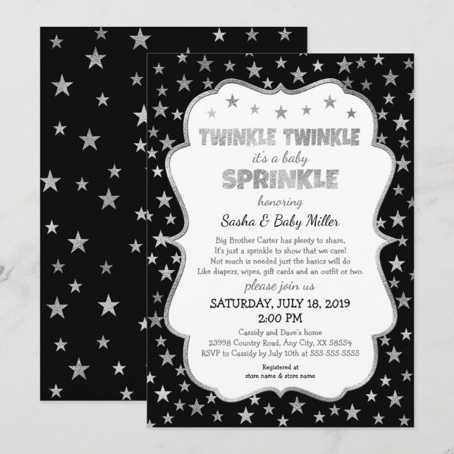 Twinkle Baby Sprinkle Einladungen, neutrales Gesch Einladung (Vorne/Hinten)