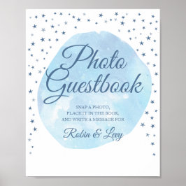 Twinkle Blue Moon Stars Foto Guest Book Sign Poster