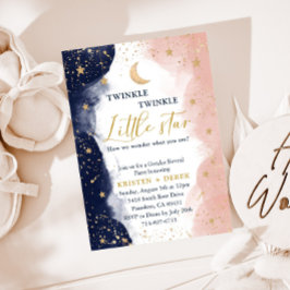 Twinkle Gender Reveal, Navy Blue und Blush Pink Einladung