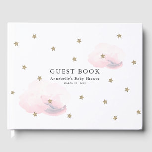 Twinkle Gold Stars & Pink Clouds Kinderdusche Gästebuch