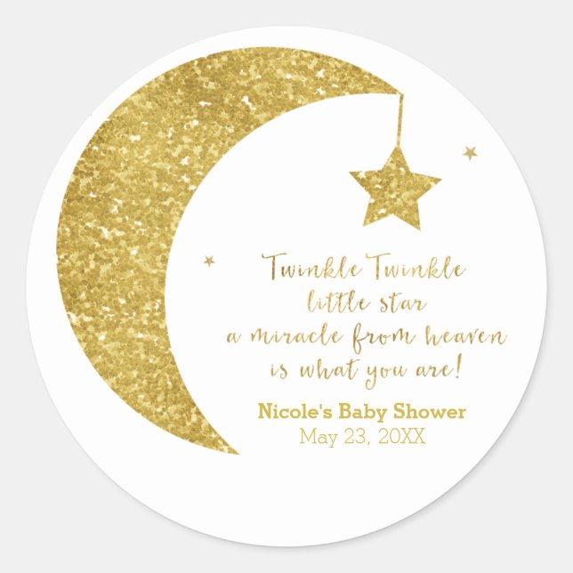 Twinkle kleiner Star Gold Glitzer Moon Stars Gefal Runder Aufkleber (Vorderseite)