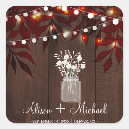 Twinkle Lichter rustikale Herbstmassage Glas Hochz Quadratischer Aufkleber