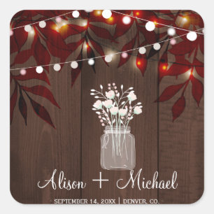 Twinkle Lichter rustikale Herbstmassage Glas Hochz Quadratischer Aufkleber