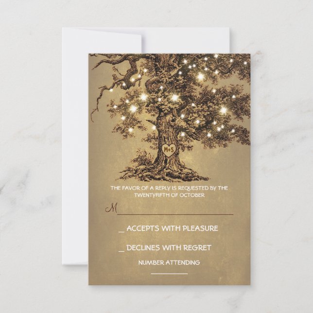 Twinkle Lights Arbre de mariage rustique carte RSV (Devant)