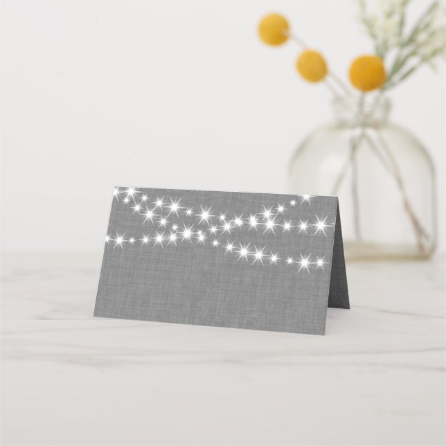 Twinkle Lights auf grauem Bach Falte Platzkarten (Rückseite)