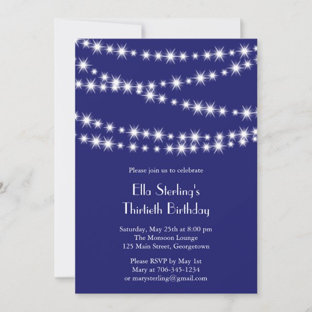 Twinkle Lights Birthday Invitation (Indigo) Einladung (Vorderseite)