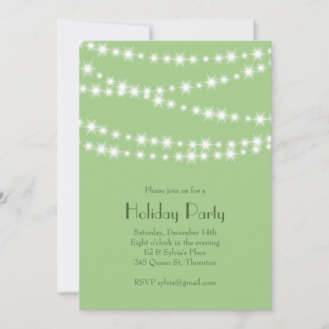 Twinkle Lights Light Green Holiday Party Einladung (Vorderseite)