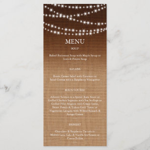 Twinkle LIghts Menu auf Schattiertem Burlap Menükarte