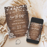 Twinkle Lights Rustic Wood Lace Save The Date<br><div class="desc">Ankündigen Sie Ihr Hochzeitstag mit diesem Twinkle Lights Rustikales Holz Spitze Speichern Sie die Date Karten! Diese Karten bieten einen schönen rustikalen Holzfußboden mit eleganten Spitzen-Details und Lichtern, die Ihrem besonderen Tag eine Touch Magie verleihen. Passen Sie den Text mit Ihren Namen, Ihrem Hochzeitstermin und Ihren Veranstaltungsinformationen an, indem Sie...</div>