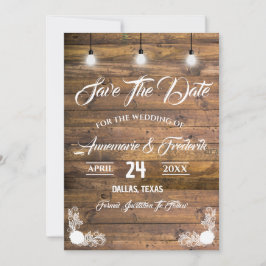 Twinkle Lights Rustic Wood Lace Save The Date