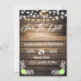 Twinkle Lights Rustic Wood Lace Save The Date