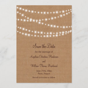 Twinkle Lights Save the Date auf Burlap